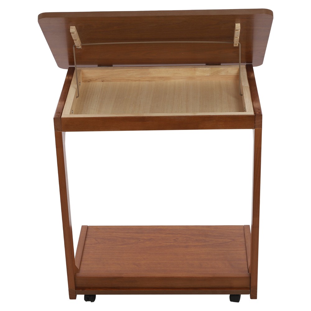 C-Shaped End Table with 4 Wheels, Adjustable Height, Modern Design