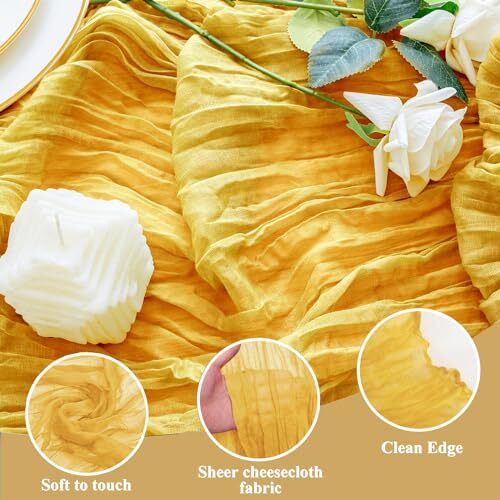 2PCS Table Runner Cheesecloth 10FT Boho Gauze Cheese Cloth Rustic 2 Pack Gold