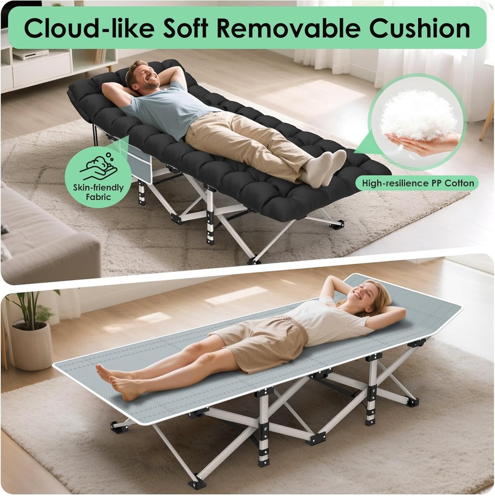 Camping Cot Folding Camping Cot Bed Adults Sleeping 1200D Double Layer Oxford