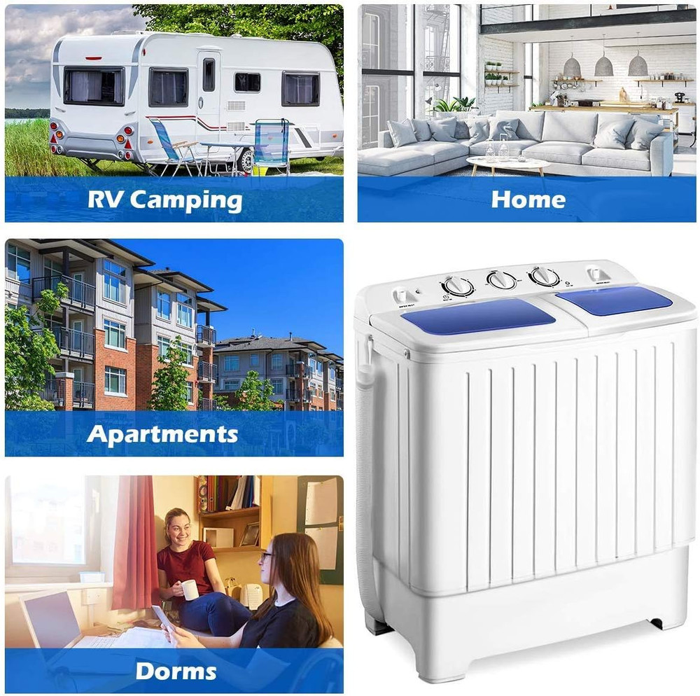 Portable Compact Twin Tub Washing Machine, Blue+ White