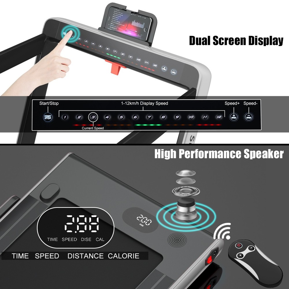 2.25HP 2 in 1 Dual Display Folding Treadmill Jogging Machine W/APP Control