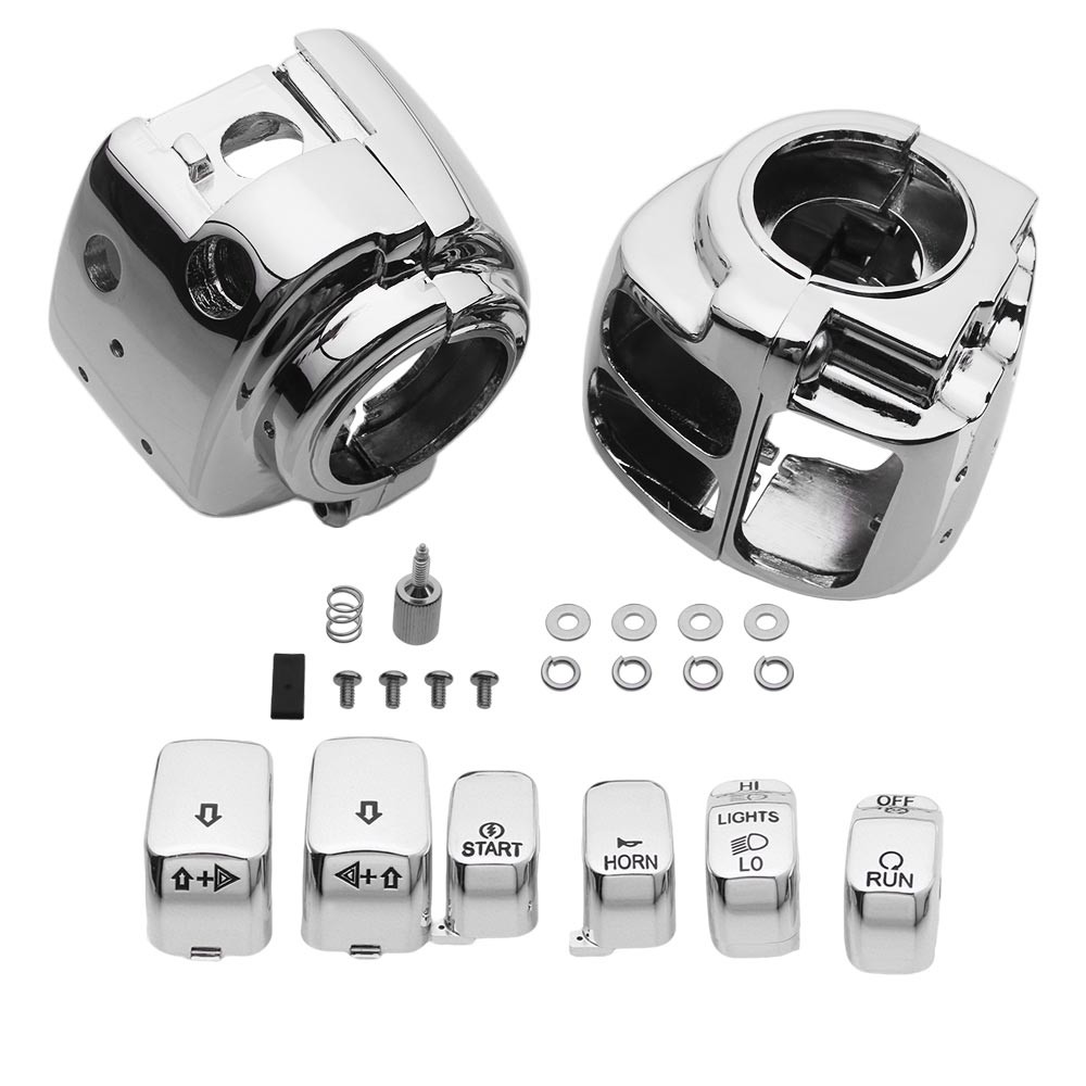 Switch Housing Covers Chrome & 6pcs Button Cap For Harley Softail Fat Boy 11-18