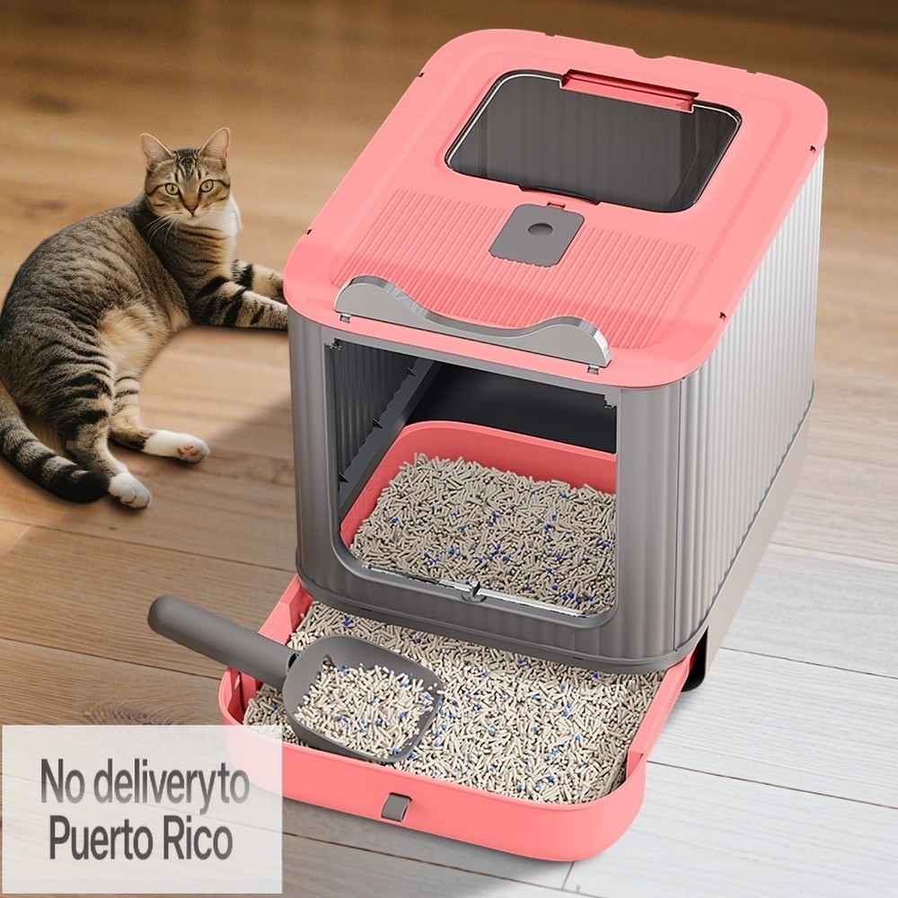 3-Stage Adjustable Covered Litter Box for Kittens toAdult Cats,Odor Control,Pink