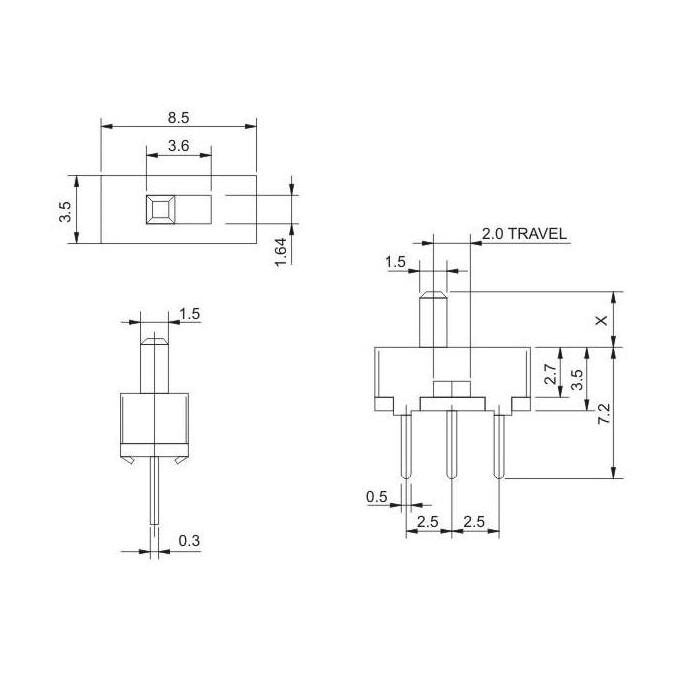 10pcs on-off switch mini 1 Way 2 Position Slide Switch PCB Mount Electronics USA