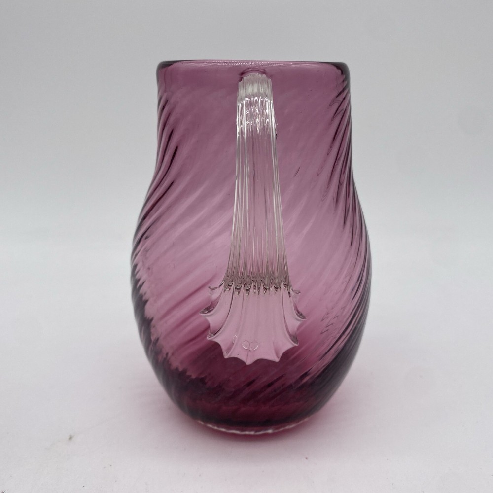 Cranberry Swirl Glass Small Pitcher Applied Clear Handle