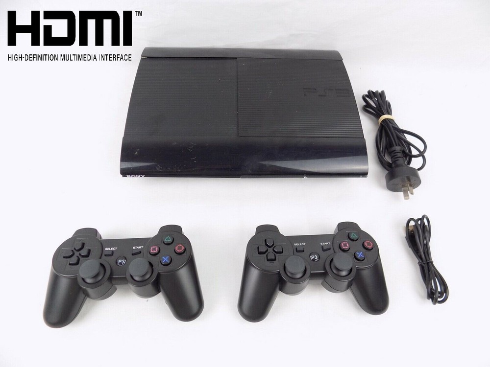 Ps3 Playstation 3 Super Slim 12Gb Console + 2x Controllers