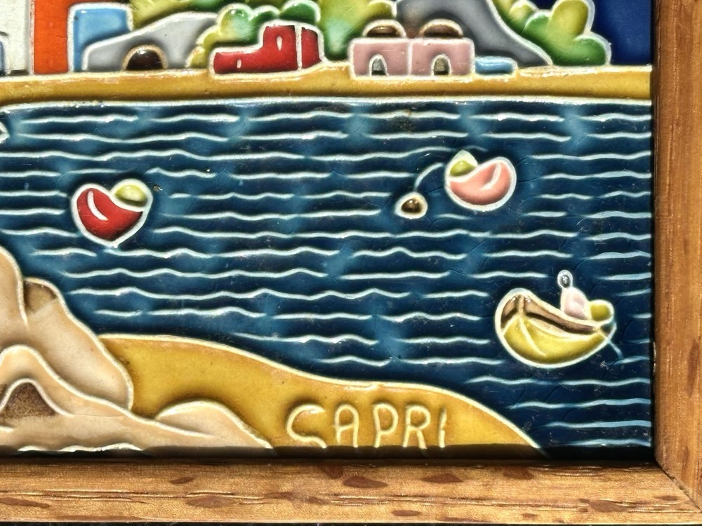 Capri Italian Hand Painted Framed Ceramic Tile 1996
