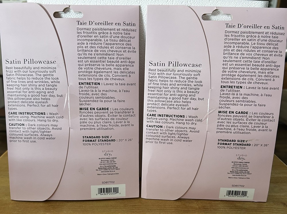 Studio Dry Satin Pillow Cases (2) Standard Size Grey NEW in Package
