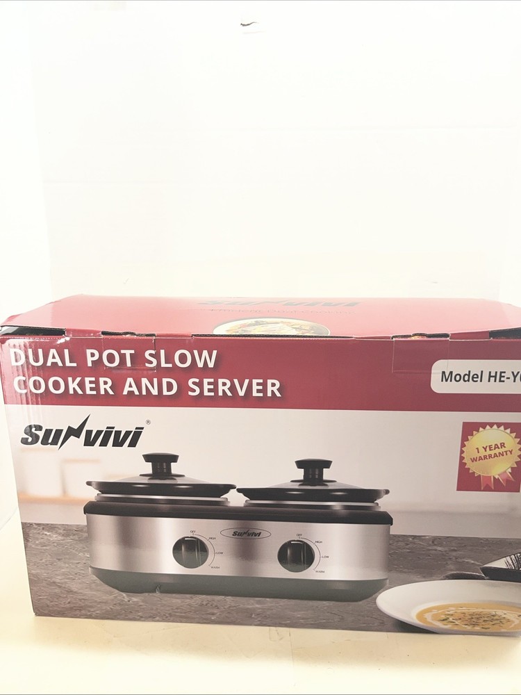 Sunvivi Dual Slow Cooker And Server, Silver, 2x1.25 Quart Capacity