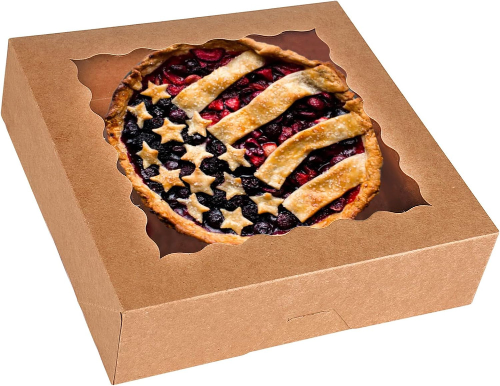 30-Pack Pie Boxes 10" X 10" X 2.5", Bakery Boxes with Window, Auto-Popup Cookie