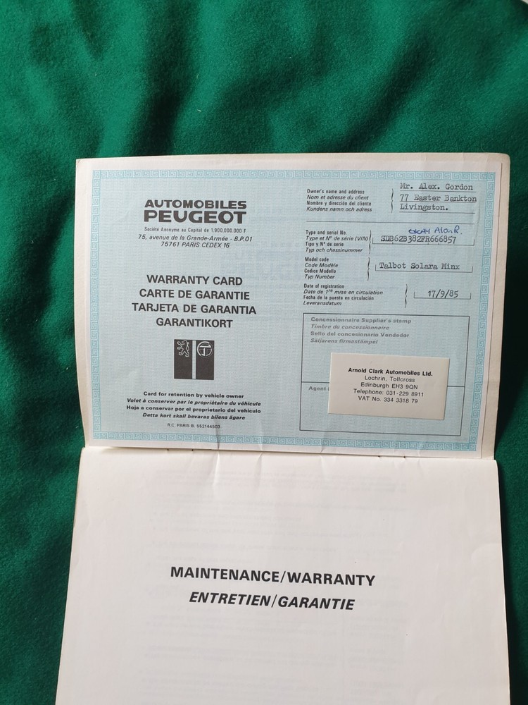 Talbot Solara Minx logbook