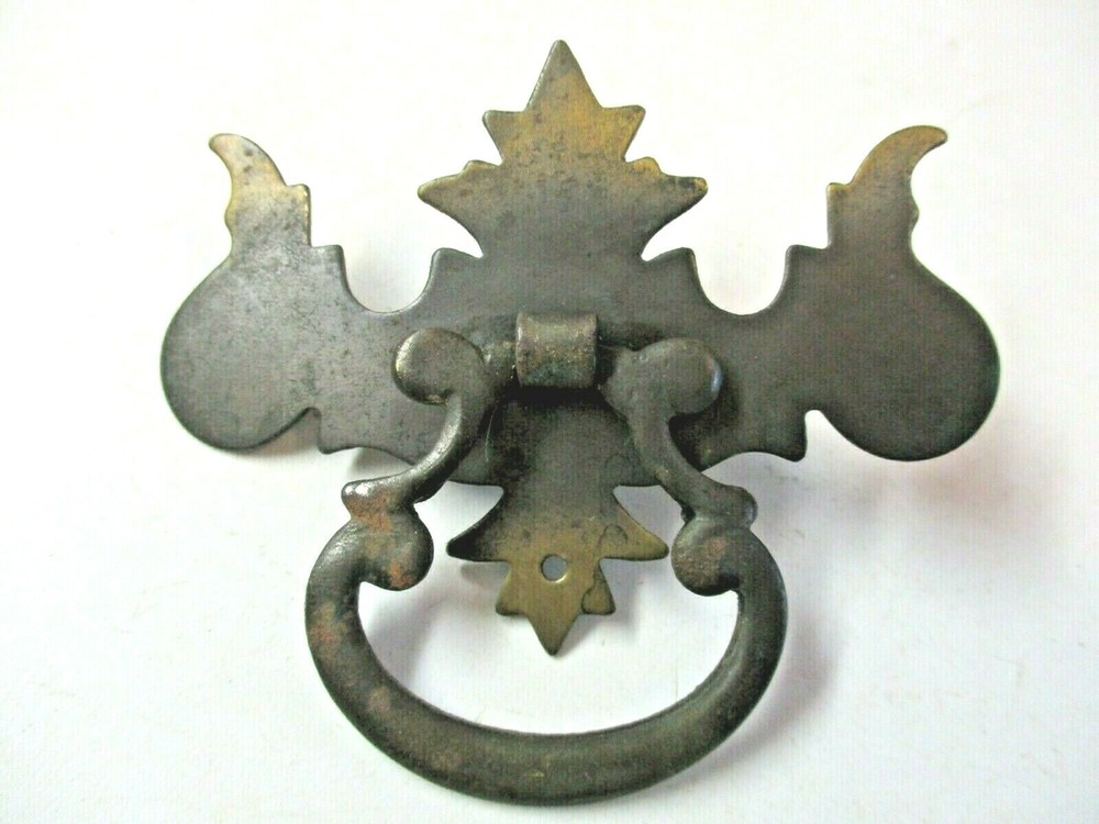 Japanned Dark Brass Chippendale Drop Bail Pull Handle Single Screw Mount Antique