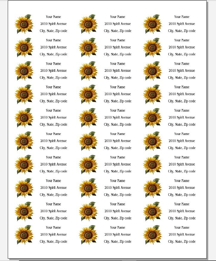 150 Sunflower Leaf Mailing Return Address Labels Personalized 1 x 2 5/8 in.