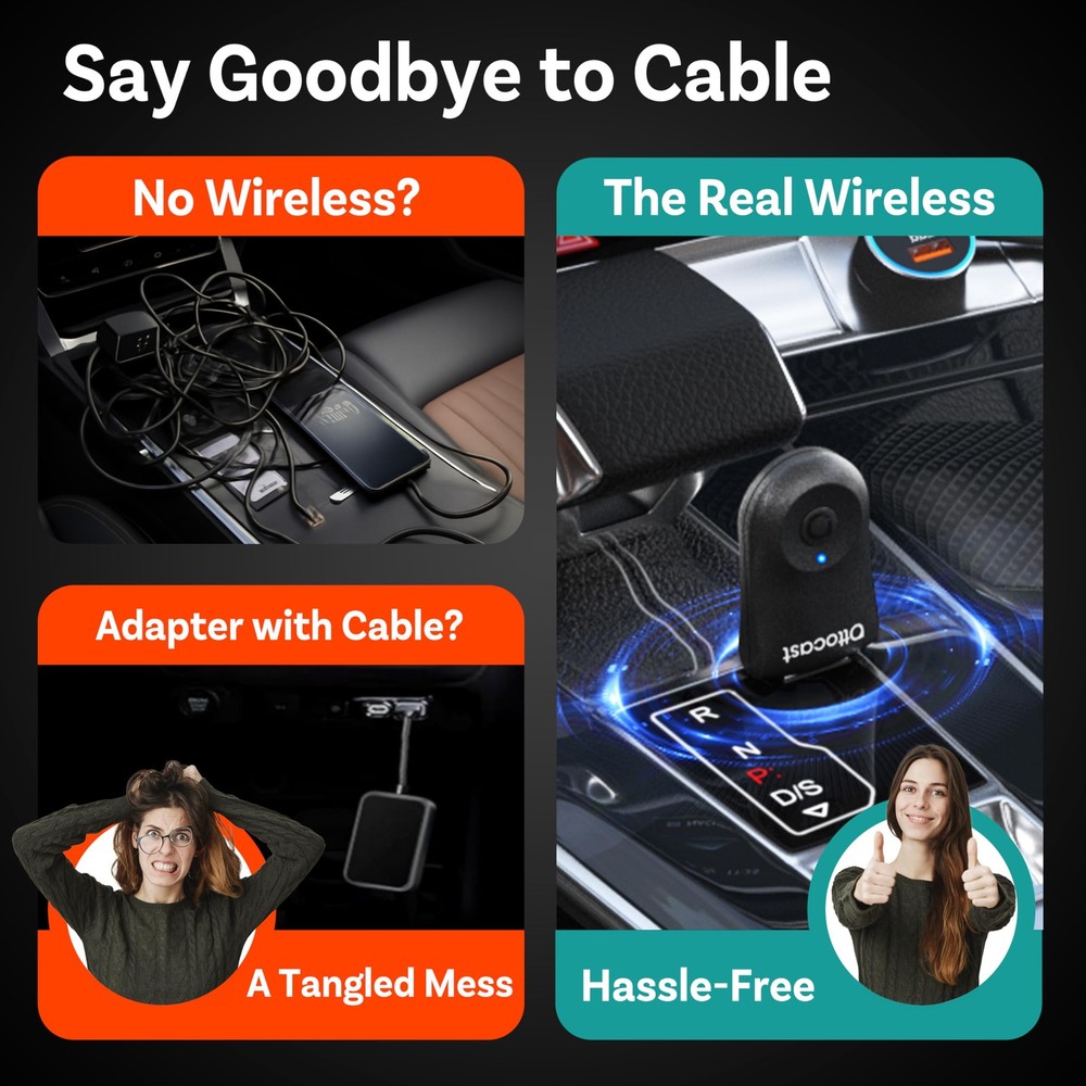 OTTOCAST Mini 2025 Wireless CarPlay & Android Auto 2-in-1 Mini, Black