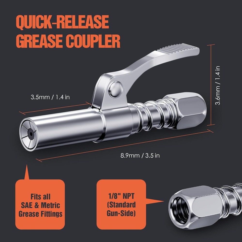 Grease Gun Coupler 2-Pack, Quick Release Grease Gun Tips with One-Hand Operat...