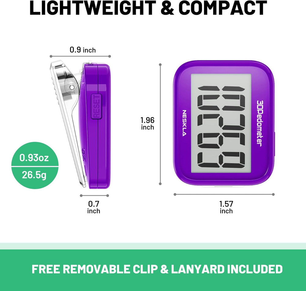 3D Pedometer for Walking, Simple Step Counter with Large Digital Display, Step T