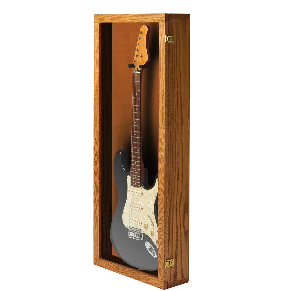 Oak Finish Guitar display case Solid hardwood with Locks
