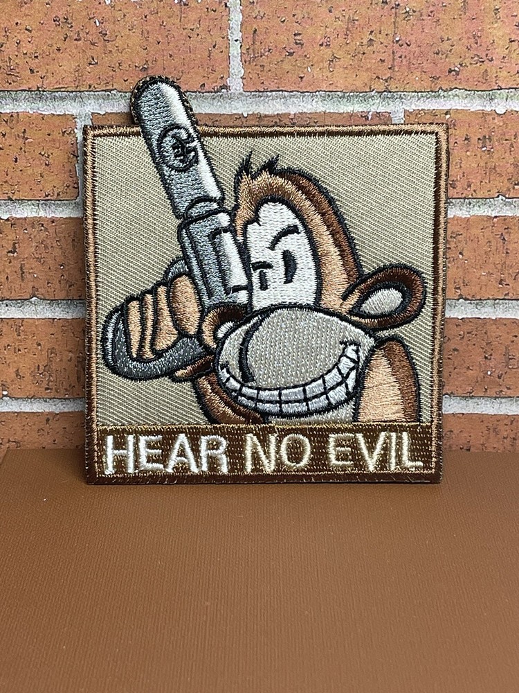 Tactical Monkey Gun Patch - Embroidered Morale Hear No Evil Monkey Patch