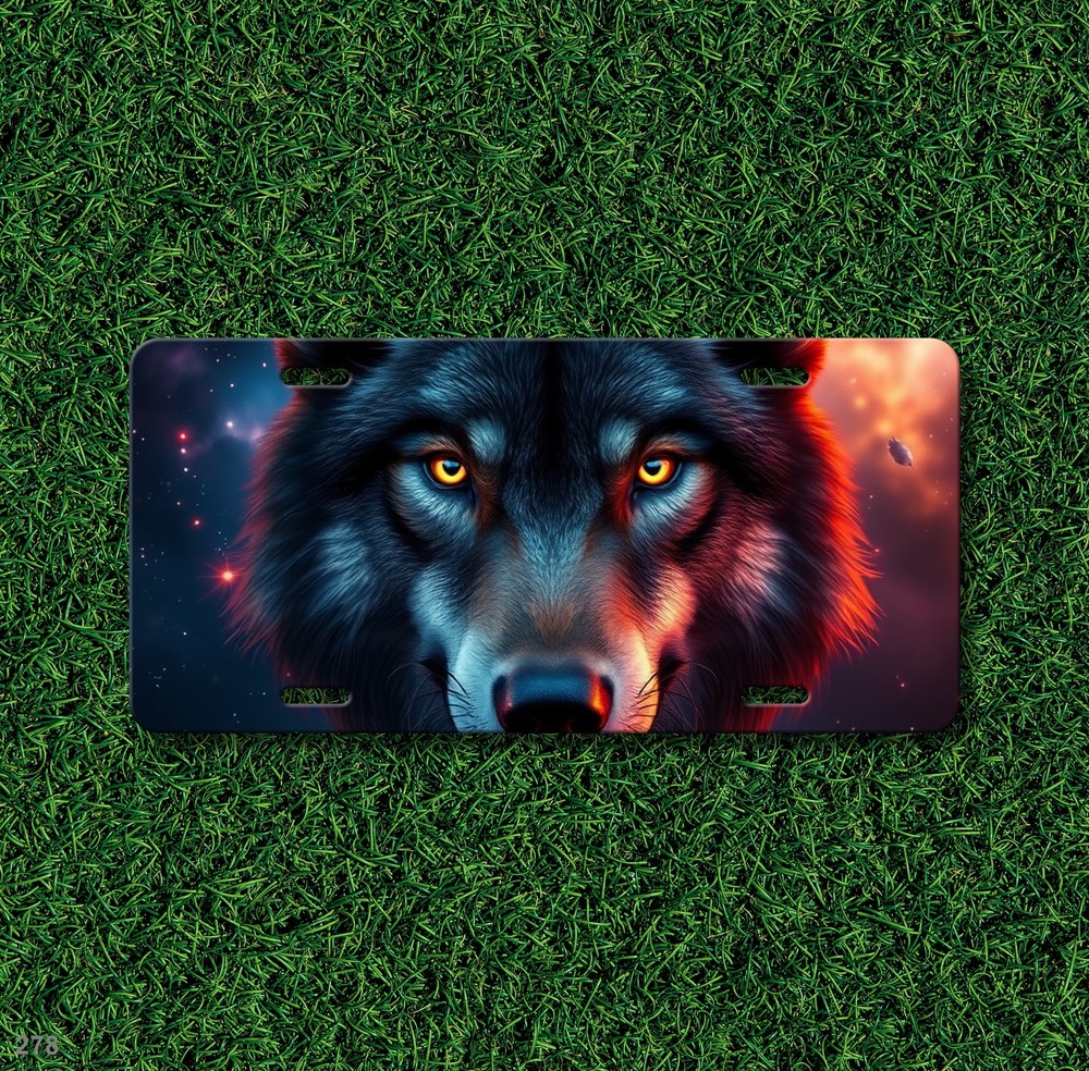 Intense Wolf License Plate Add Text Car Tag Anniversary Gift