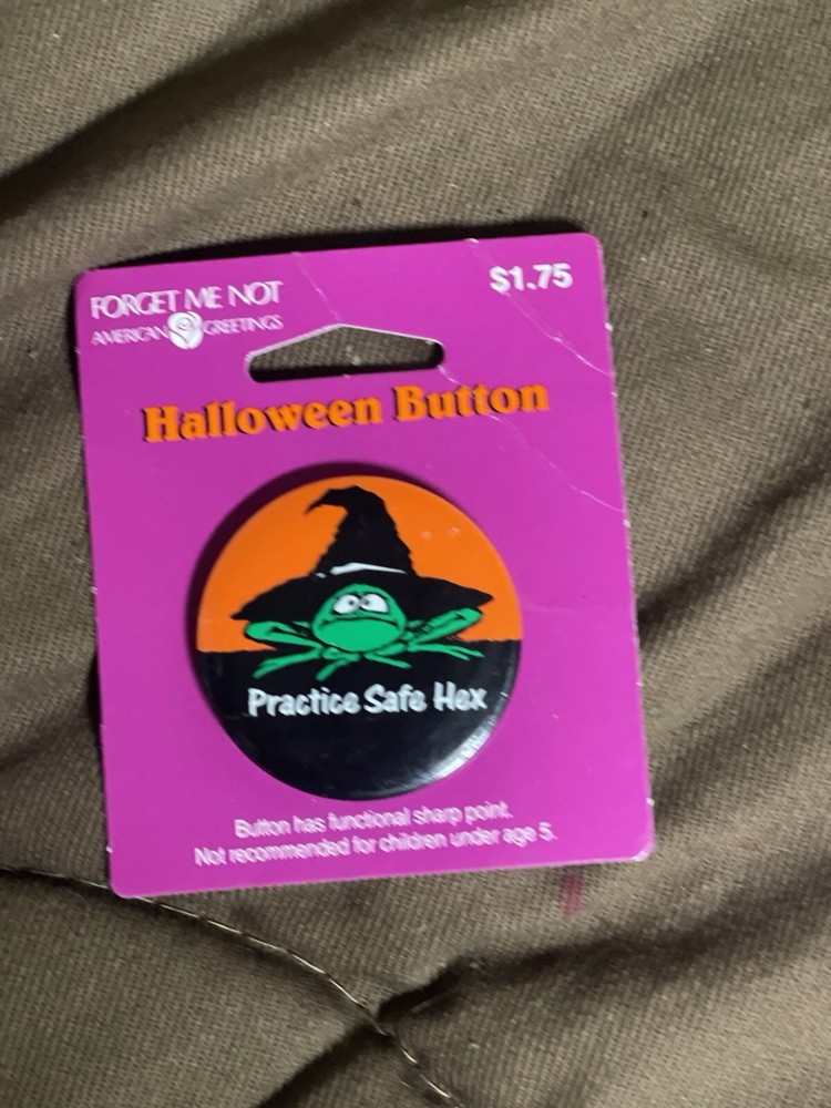 Practice Safe Hex Halloween Frog Witch American Greetings Button Pin