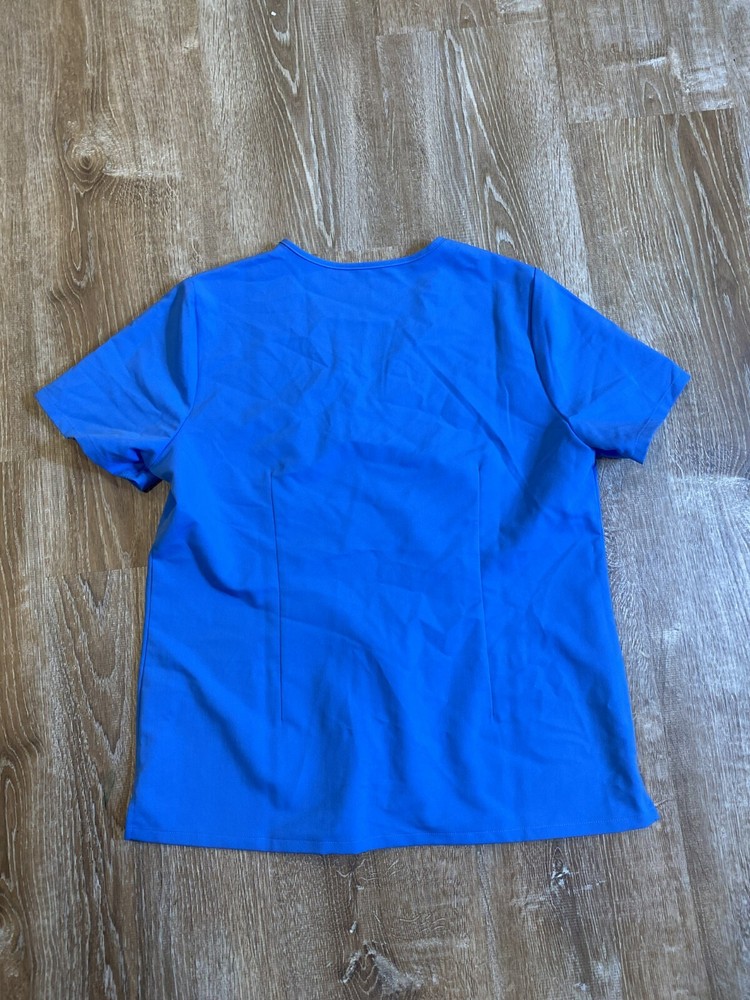 Figs Technical Collection Light Blue Scrub Top Only Aya health logo L EUC
