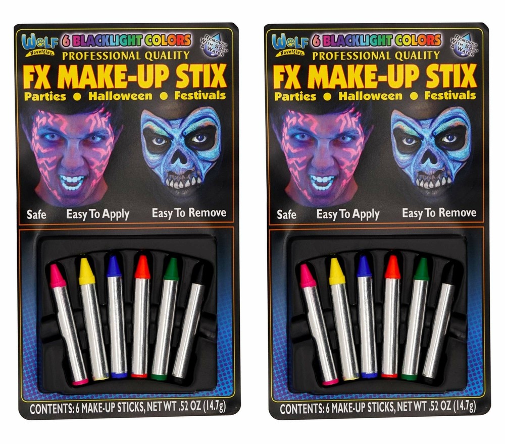 Wolfe FX Make-up Stix (2 Pack, 6 Sticks Each) 12 Crayon Sticks Blacklight Colors