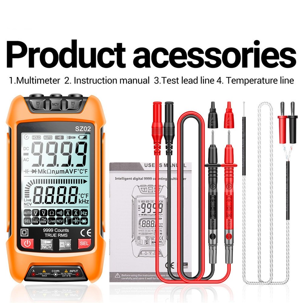 Digital Multimeter 9999 Counts True RMS Auto Electrical Capacitance Meter Tool.