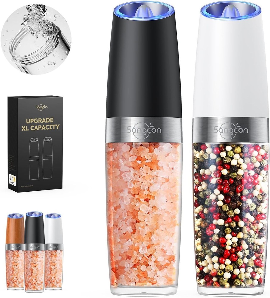 Stylish Automatic Salt & Pepper Shakers - Rechargeable, LED, & Easy Clean Design