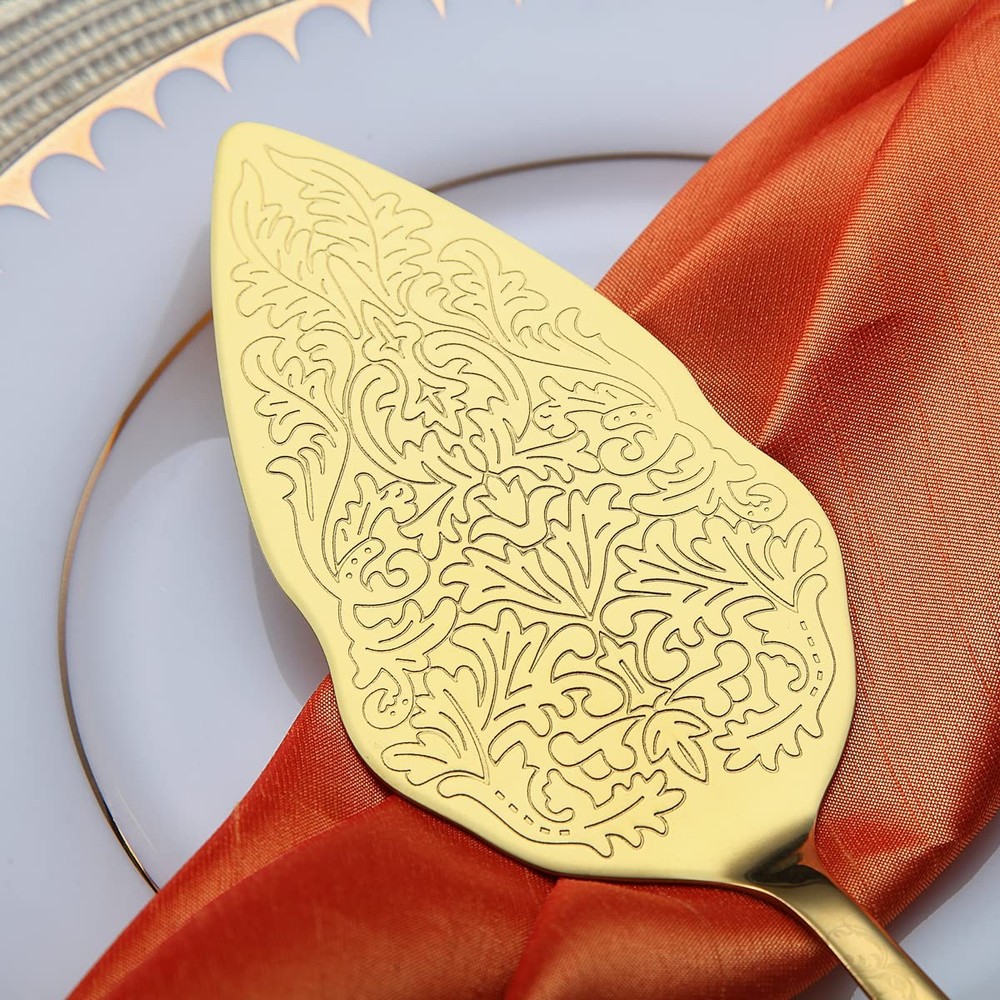 Gold Wedding Cake Knife and Server Set Titanium Gold Plating With Unique Pattern