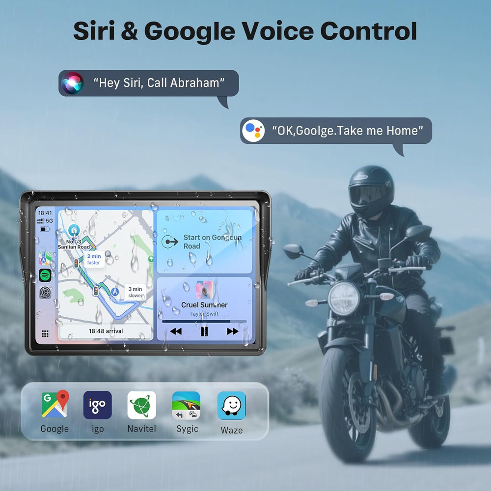 5" Wireless CarPlay Motorcycle GPS Android Auto Touch Screen IP67 Waterproof