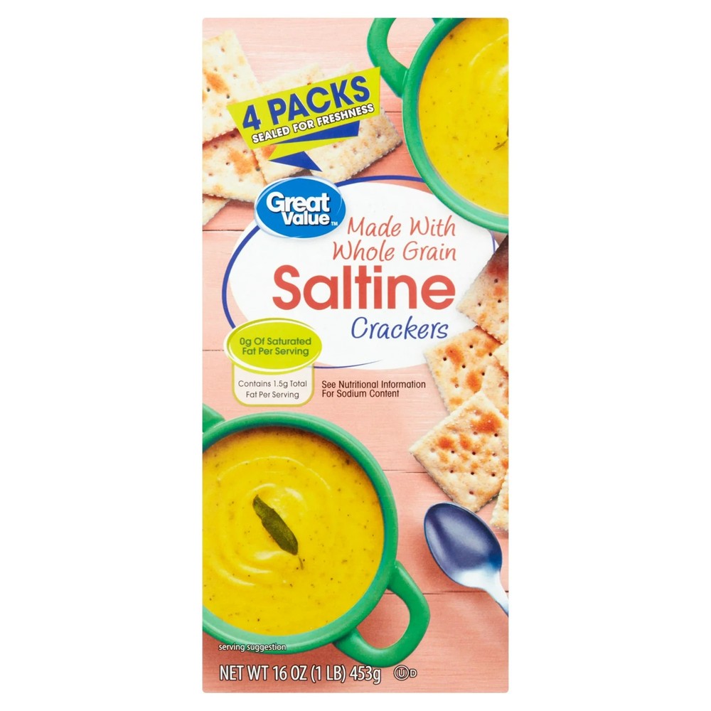 (3 pack) Great Value Whole Grain Saltine Crackers, 16 oz, 4 Count