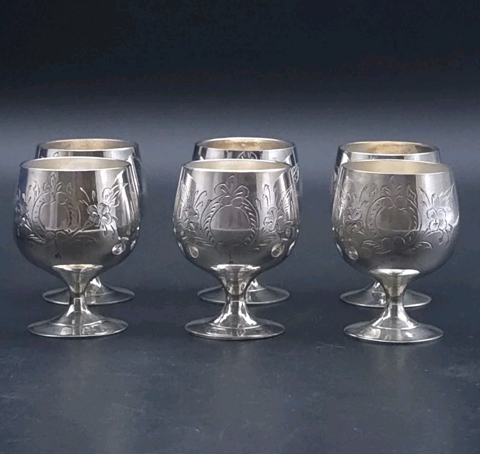 Engraved EPNS 6 Mini Goblets with Box