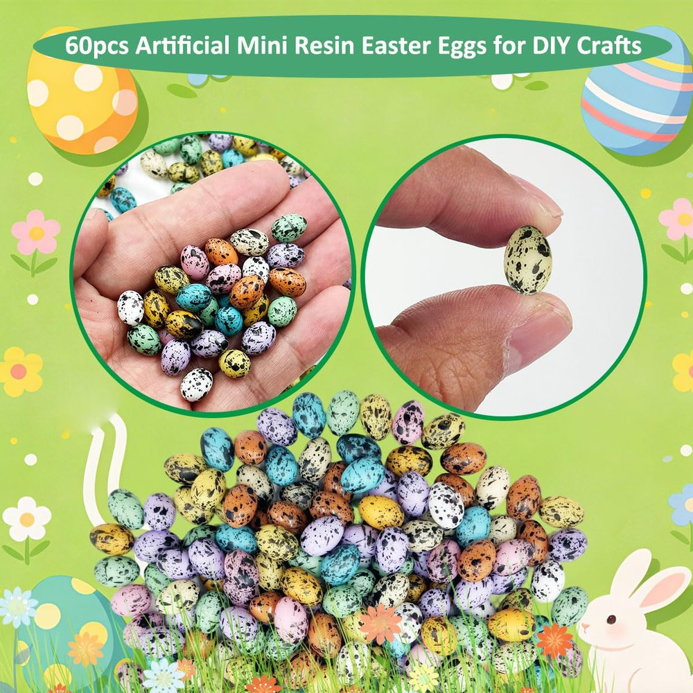 Artificial Mini Easter Eggs, 60 Pcs Resin Decor for Crafts and Spring Events