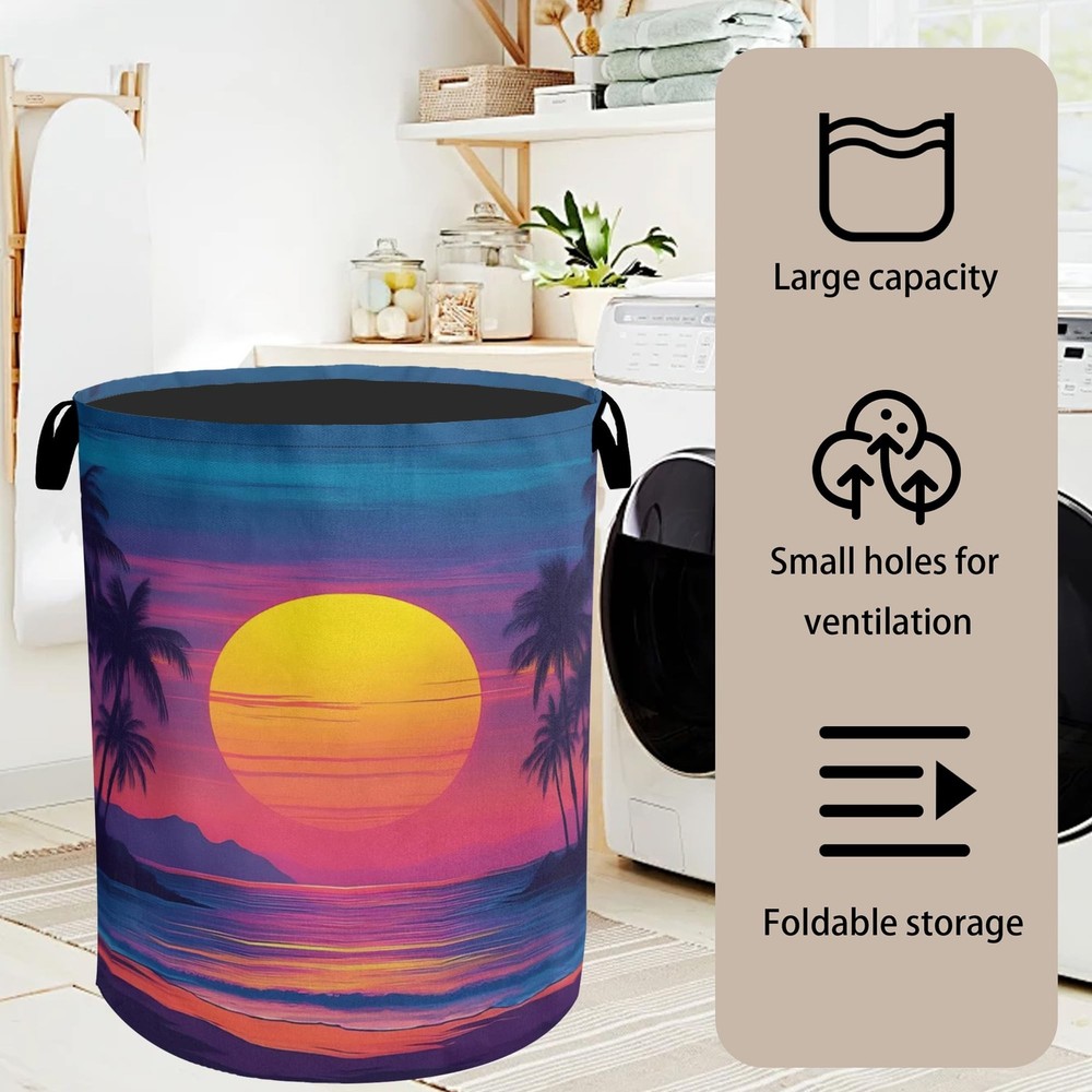 Hawaiian Sunset Foldable Laundry Hamper - Waterproof Fabric Storage Basket wi...