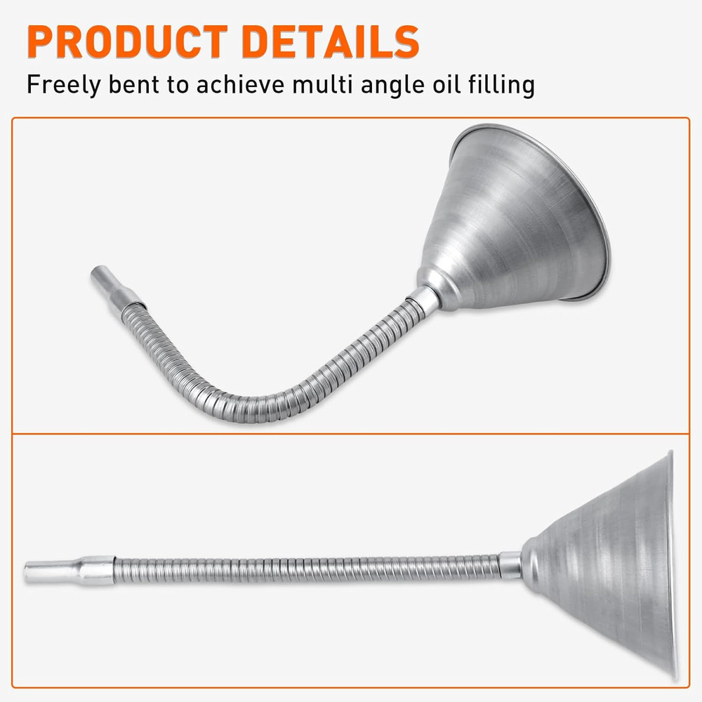 Steel Bendable Universal Spout Funnel with Filter and Flexible Pipe - Galvanized