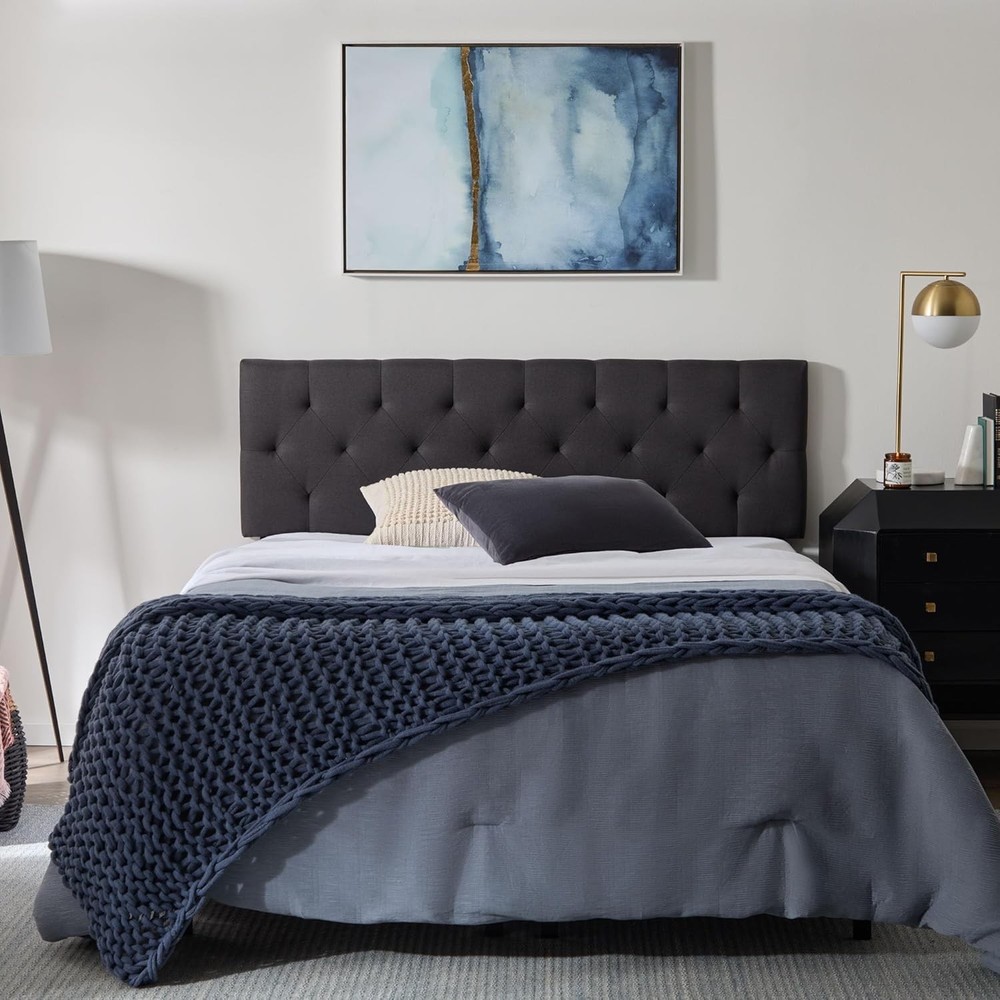 Queen Charcoal Diamond Tufted Headboard - Adjustable Padded Polyester - Easy ...