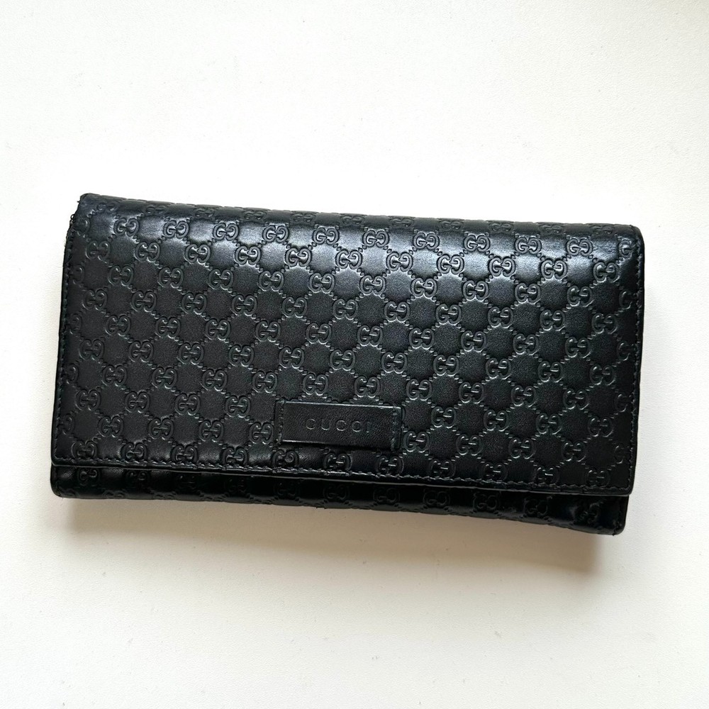 GUCCI Long Wallet Micro Gucci Shima Black Leather