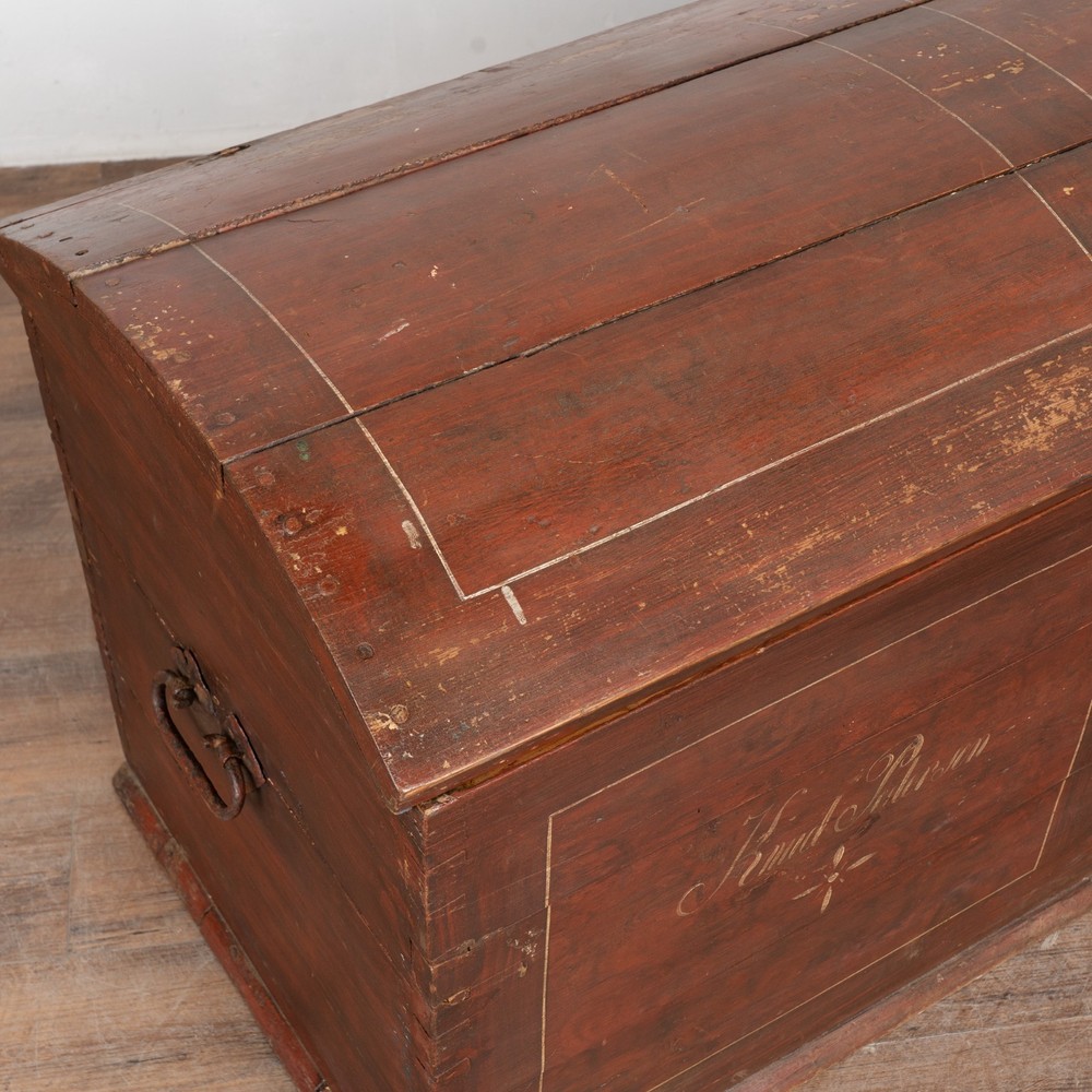 Danish Original Painted Dome Top Pine Trunk dated 1862
