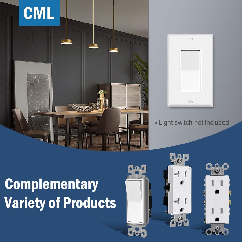 CML Matte White Decorator Wall Plates, 50 Pack Electrical Outlet Receptacle C...
