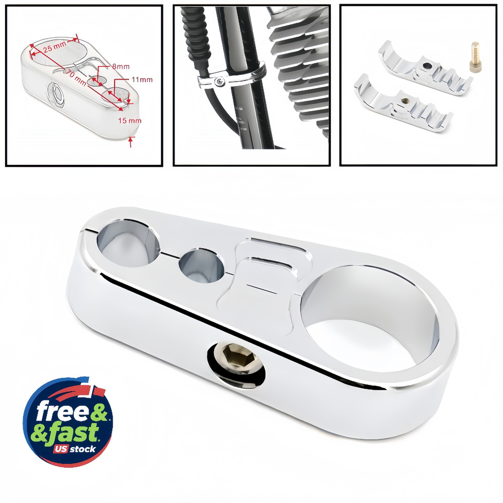 1 Inch Chrome Cable Clamp for Motorcycle Handlebars - Universal Fit Aluminum
