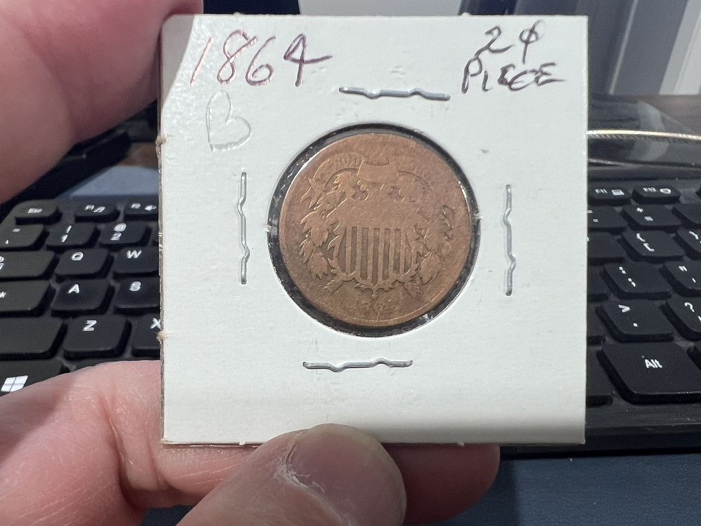 1864 Two Cent Piece Nice Color Red