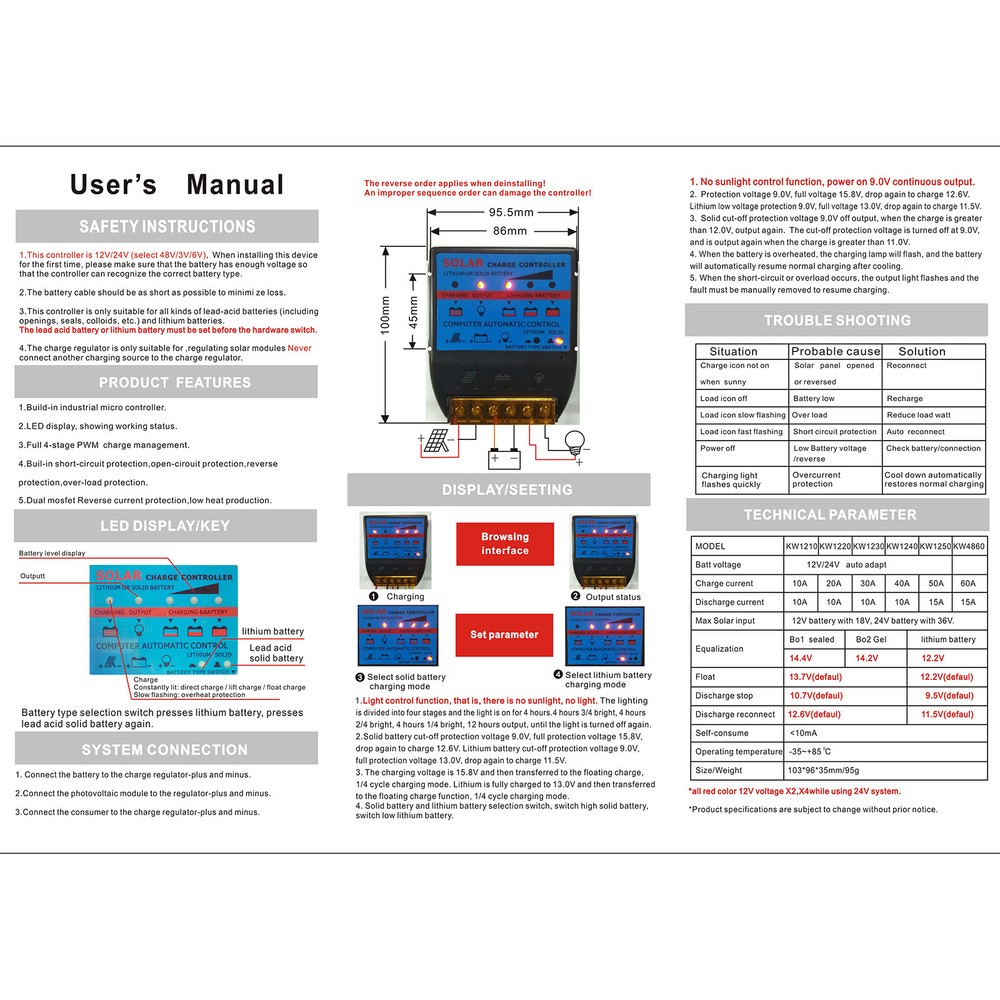 Solar Photovoltaic Charge Controller 10A 12V Solar Panel Battery Controller Blue