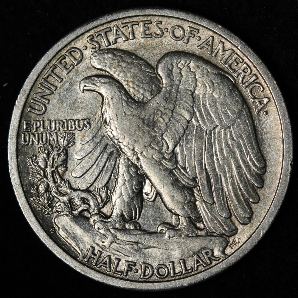 1937-S Walking Liberty Silver Half Dollar AU+ E352 TZEE