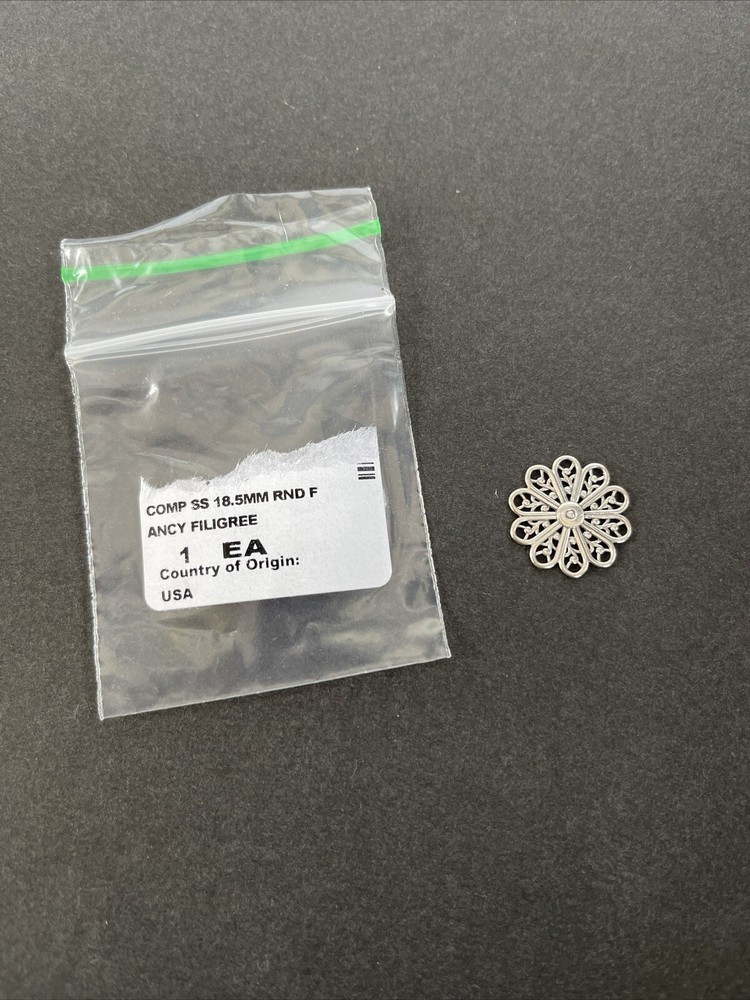 STERLING SILVER ROUND FILIGREE COMPONENT Made In USA .925