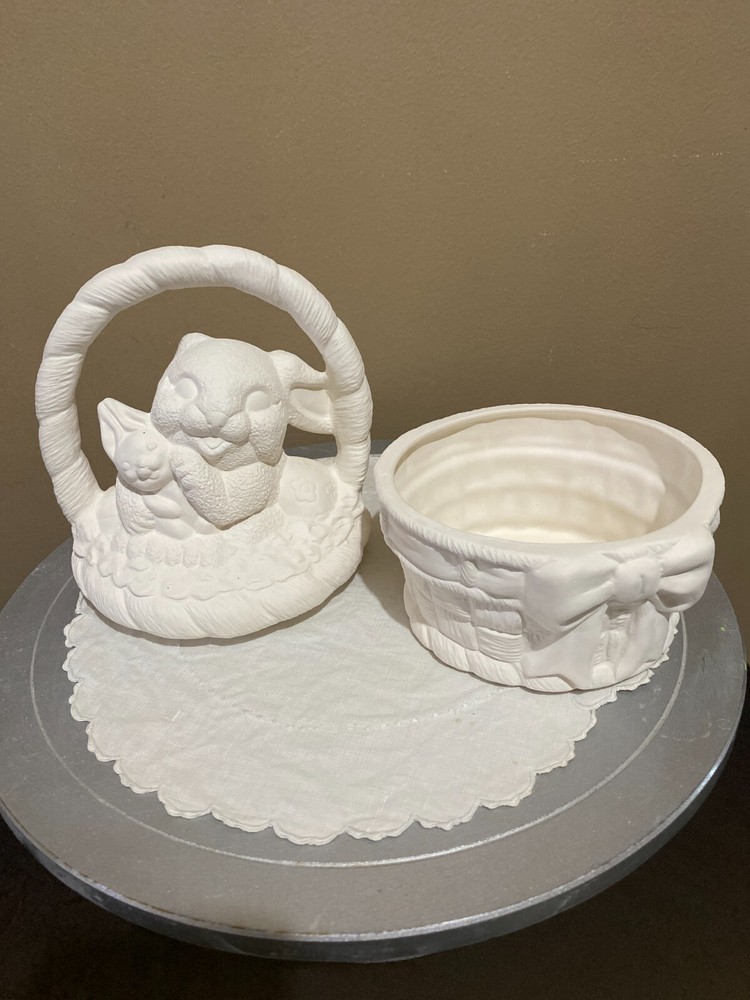 Bunny in a Basket Box Rabbit Easter Spring Ceramic Bisque Ready to Paint