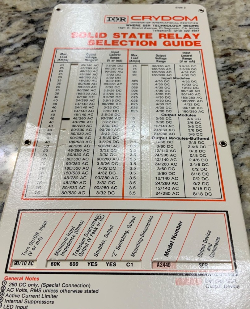1985 Crydom Solid State Relay Selection Guide AC/DC Rectifier Vintage Slide Rule
