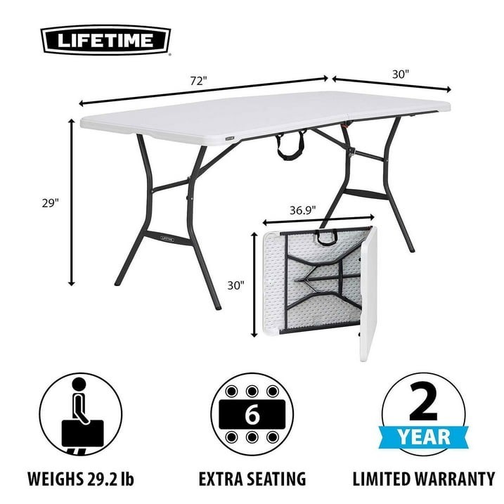 Lifetime 6-Foot Fold-In-Half Table,(White)