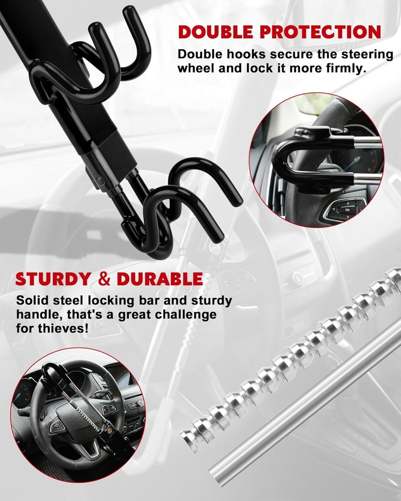 Steering Wheel Lock Anti-Theft Car Device Heavy Duty Security Black