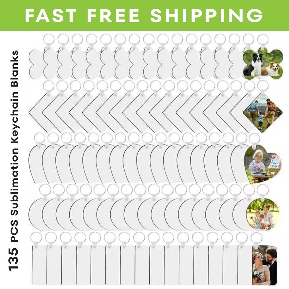 Sublimation Keychain Blanks 135 Pcs Bulk MDF Keychain Double Sided Heat Transfer