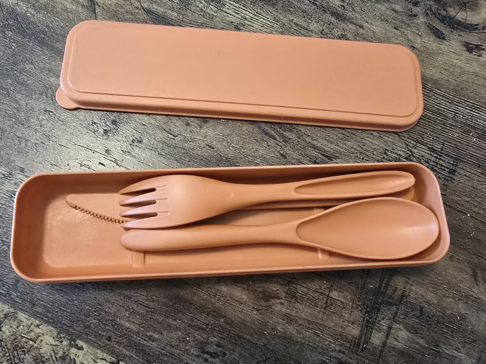 Large Reusable Utensil Set Case Portable Plastic Spoon, Fork, & Knife